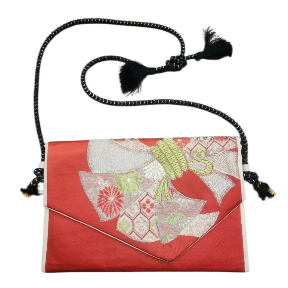 Vintage Kimono fabric asymmetrical rope tie strap crossbody - Picture 1 of 11